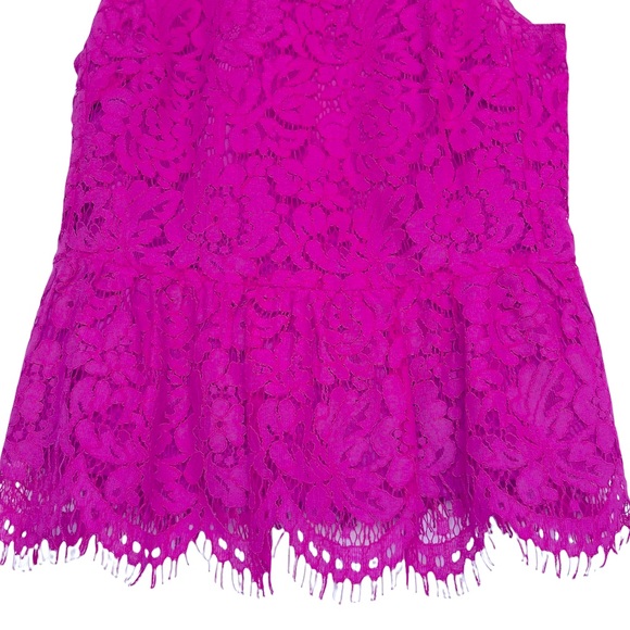 NWOT J. Crew Lace Hot Pink Peplum Sleeveless Top 00 XSmall - Picture 2 of 8